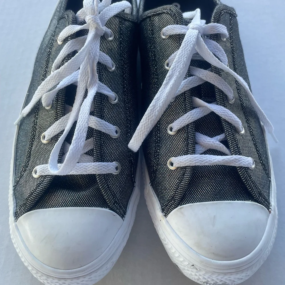 Converse shimmery Black Canvas Mule Slip Sneakers with White Laces - Picture 6 of 8